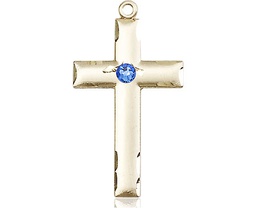 [0624YGF-STN9] 14kt Gold Filled Cross Medal with a 3mm Sapphire Swarovski stone