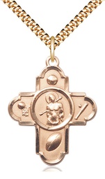 [5749GF/24G] 14kt Gold Filled 5-Way St Sebastian Pendant on a 24 inch Gold Plate Heavy Curb chain