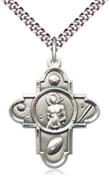 [5749SS/24S] Sterling Silver 5-Way St Sebastian Pendant on a 24 inch Light Rhodium Heavy Curb chain