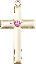 [0624YKT-STN10] 14kt Gold Cross Medal with a 3mm Rose Swarovski stone