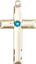 [0624YKT-STN12] 14kt Gold Cross Medal with a 3mm Zircon Swarovski stone