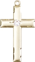 [0624YKT-STN4] 14kt Gold Cross Medal with a 3mm Crystal Swarovski stone