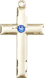 [0624YKT-STN9] 14kt Gold Cross Medal with a 3mm Sapphire Swarovski stone