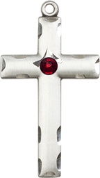 [0624YSS-STN1] Sterling Silver Cross Medal with a 3mm Garnet Swarovski stone