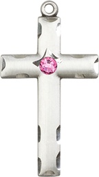 [0624YSS-STN10] Sterling Silver Cross Medal with a 3mm Rose Swarovski stone