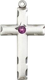 [0624YSS-STN2] Sterling Silver Cross Medal with a 3mm Amethyst Swarovski stone