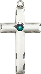 [0624YSS-STN5] Sterling Silver Cross Medal with a 3mm Emerald Swarovski stone