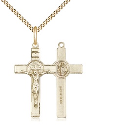 [0625GF/18G] 14kt Gold Filled Saint Benedict Crucifix Pendant on a 18 inch Gold Plate Light Curb chain