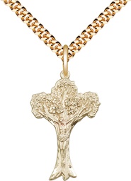 [0634GF/24G] 14kt Gold Filled Crucifix Pendant on a 24 inch Gold Plate Heavy Curb chain