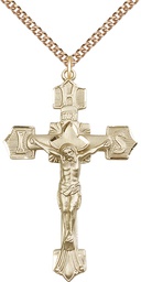[0637GF/24GF] 14kt Gold Filled Crucifix Pendant on a 24 inch Gold Filled Heavy Curb chain