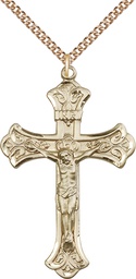 [0642GF/24GF] 14kt Gold Filled Crucifix Pendant on a 24 inch Gold Filled Heavy Curb chain