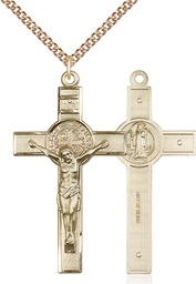 [0645GF/24GF] 14kt Gold Filled Saint Benedict Crucifix Pendant on a 24 inch Gold Filled Heavy Curb chain