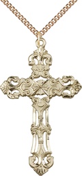 [0648YGF/24GF] 14kt Gold Filled Cross Pendant on a 24 inch Gold Filled Heavy Curb chain
