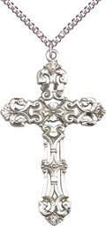 [0648YSS/24SS] Sterling Silver Cross Pendant on a 24 inch Sterling Silver Heavy Curb chain