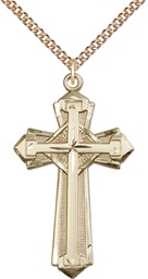 [0650YGF/24GF] 14kt Gold Filled Cross Pendant on a 24 inch Gold Filled Heavy Curb chain