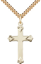 [0651YGF/24G] 14kt Gold Filled Cross Pendant on a 24 inch Gold Plate Heavy Curb chain
