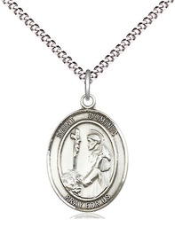 [8030SS/18S] Sterling Silver Saint Dominic de Guzman Pendant on a 18 inch Light Rhodium Light Curb chain