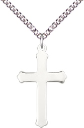 [0651YSS1/24SS] Sterling Silver Cross Pendant on a 24 inch Sterling Silver Heavy Curb chain