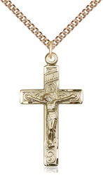 [0652GF/24GF] 14kt Gold Filled Crucifix Pendant on a 24 inch Gold Filled Heavy Curb chain