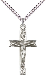 [0652SS/24SS] Sterling Silver Crucifix Pendant on a 24 inch Sterling Silver Heavy Curb chain
