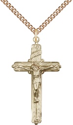[0655GF/24GF] 14kt Gold Filled Crucifix Pendant on a 24 inch Gold Filled Heavy Curb chain