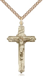 [0655GF/24GF] 14kt Gold Filled Crucifix Pendant on a 24 inch Gold Filled Heavy Curb chain