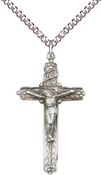 [0655SS/24SS] Sterling Silver Crucifix Pendant on a 24 inch Sterling Silver Heavy Curb chain