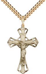 [0659GF/24G] 14kt Gold Filled Crucifix Pendant on a 24 inch Gold Plate Heavy Curb chain