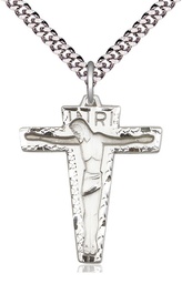 [0661SS/24S] Sterling Silver Primative Crucifix Pendant on a 24 inch Light Rhodium Heavy Curb chain