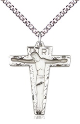[0661SS/24SS] Sterling Silver Primative Crucifix Pendant on a 24 inch Sterling Silver Heavy Curb chain