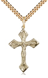 [0663GF/24G] 14kt Gold Filled Crucifix Pendant on a 24 inch Gold Plate Heavy Curb chain