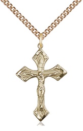 [0663GF/24GF] 14kt Gold Filled Crucifix Pendant on a 24 inch Gold Filled Heavy Curb chain