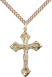 [0663GF/24GF] 14kt Gold Filled Crucifix Pendant on a 24 inch Gold Filled Heavy Curb chain