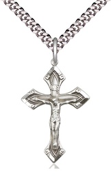 [0663SS/24S] Sterling Silver Crucifix Pendant on a 24 inch Light Rhodium Heavy Curb chain