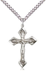 [0663SS/24SS] Sterling Silver Crucifix Pendant on a 24 inch Sterling Silver Heavy Curb chain