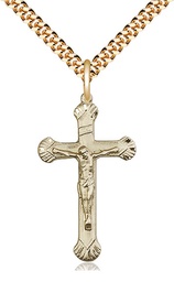 [0664GF/24G] 14kt Gold Filled Crucifix Pendant on a 24 inch Gold Plate Heavy Curb chain