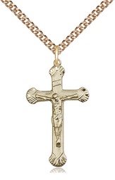 [0664GF/24GF] 14kt Gold Filled Crucifix Pendant on a 24 inch Gold Filled Heavy Curb chain