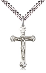 [0664SS/24S] Sterling Silver Crucifix Pendant on a 24 inch Light Rhodium Heavy Curb chain