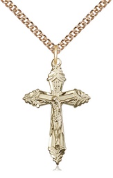 [0665GF/24GF] 14kt Gold Filled Crucifix Pendant on a 24 inch Gold Filled Heavy Curb chain