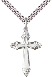 [0665YSS/24S] Sterling Silver Cross Pendant on a 24 inch Light Rhodium Heavy Curb chain
