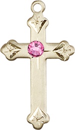 [0667GF-STN10] 14kt Gold Filled Cross Medal with a 3mm Rose Swarovski stone
