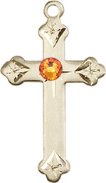[0667GF-STN11] 14kt Gold Filled Cross Medal with a 3mm Topaz Swarovski stone
