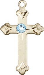 [0667GF-STN3] 14kt Gold Filled Cross Medal with a 3mm Aqua Swarovski stone