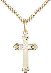 [0667GF-STN4/18G] 14kt Gold Filled Cross Pendant with a 3mm Crystal Swarovski stone on a 18 inch Gold Plate Light Curb chain