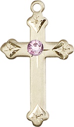 [0667GF-STN6] 14kt Gold Filled Cross Medal with a 3mm Light Amethyst Swarovski stone