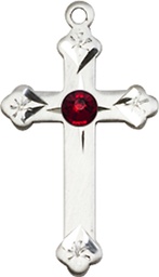 [0667SS-STN1] Sterling Silver Cross Medal with a 3mm Garnet Swarovski stone