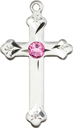 [0667SS-STN10] Sterling Silver Cross Medal with a 3mm Rose Swarovski stone
