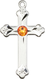 [0667SS-STN11] Sterling Silver Cross Medal with a 3mm Topaz Swarovski stone
