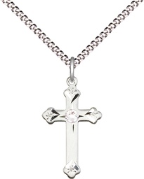 [0667SS-STN4/18S] Sterling Silver Cross Pendant with a 3mm Crystal Swarovski stone on a 18 inch Light Rhodium Light Curb chain