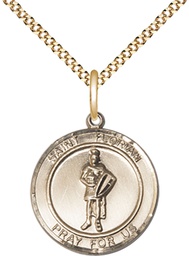 [8034RDGF/18G] 14kt Gold Filled Saint Florian Pendant on a 18 inch Gold Plate Light Curb chain